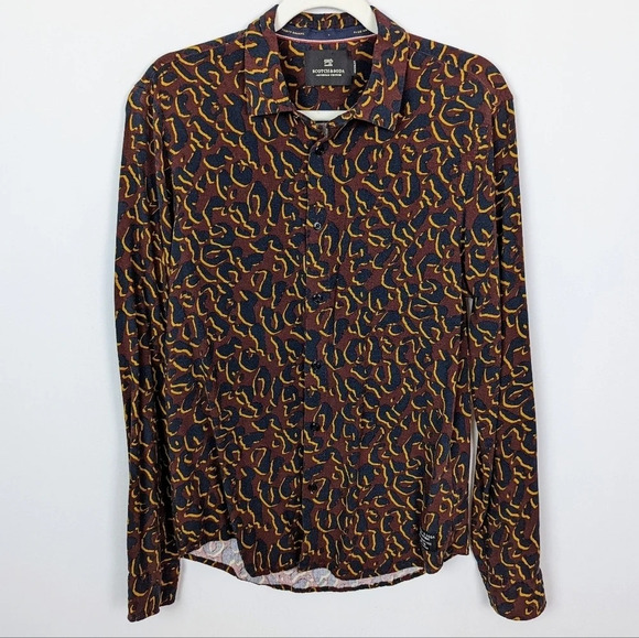 Scotch & Soda Size L Party Animal Leopard Spotted Print Button Front Blouse Top - Picture 1 of 13